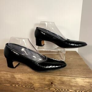 VTG Deliso Debs Patent Leather Pumps SZ 8 Go Go Heels Gater Embossed 60s Dressy